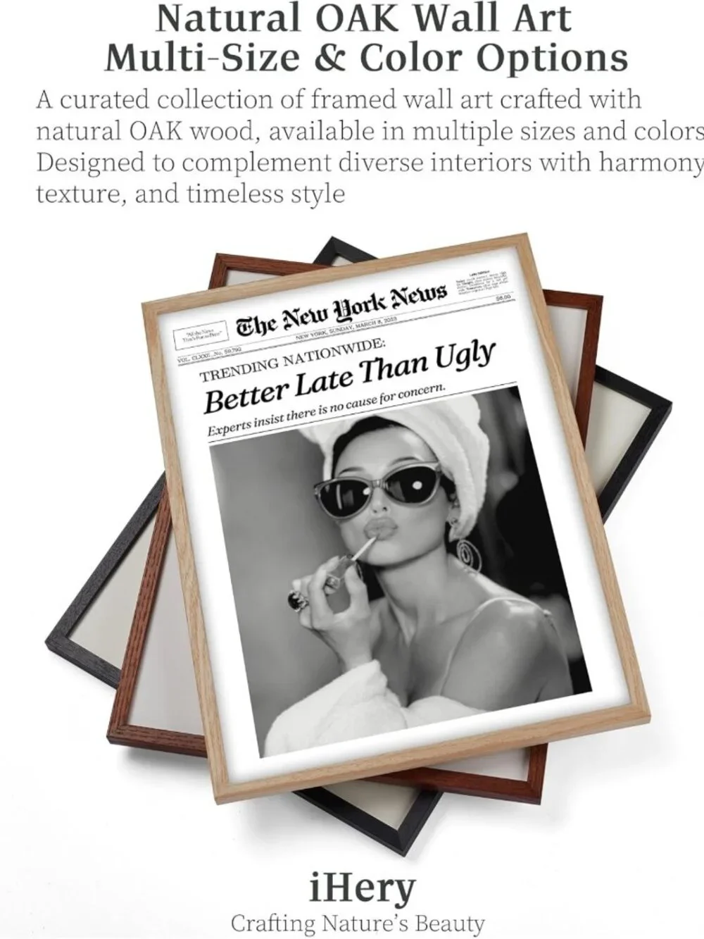12x16in Audrey Hepburn 'Better Late Than Ugly' Framed Wall Art for Bathroom
